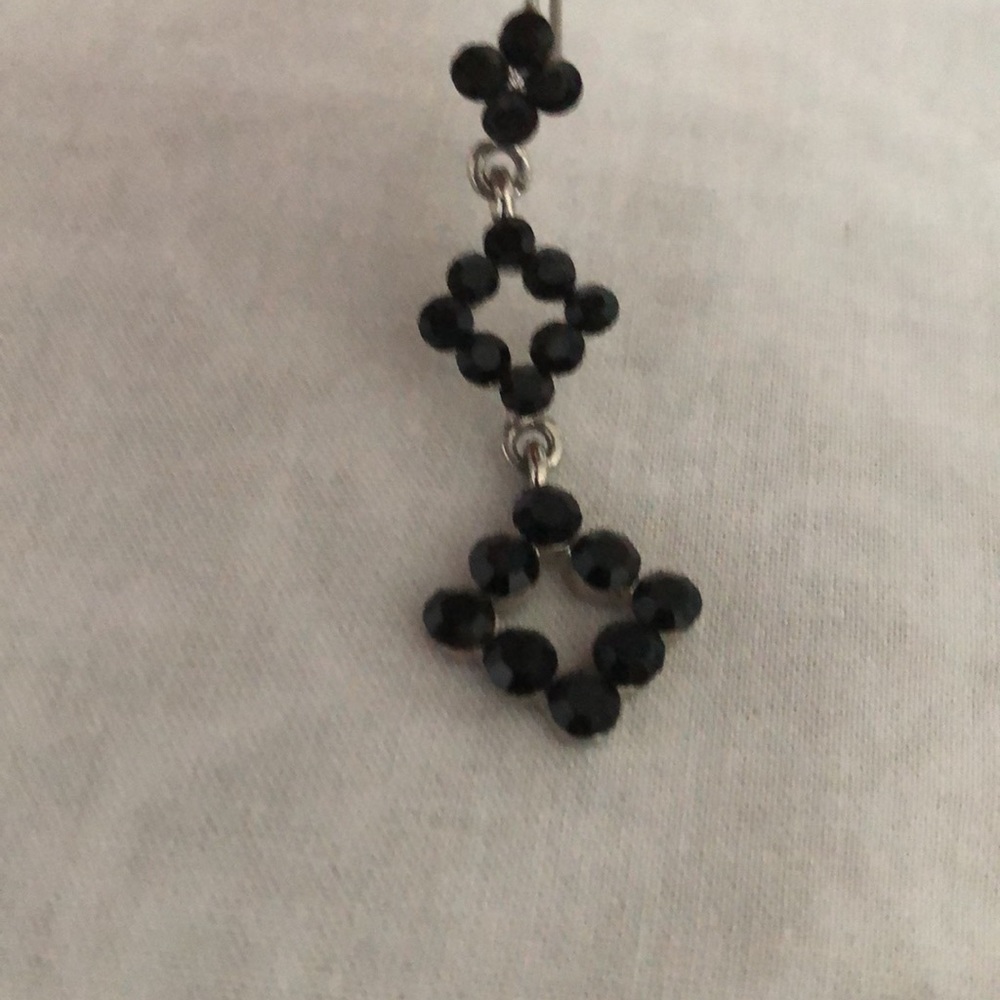 Black Rhinestone Dangle Earrings - Picture 3 of 5